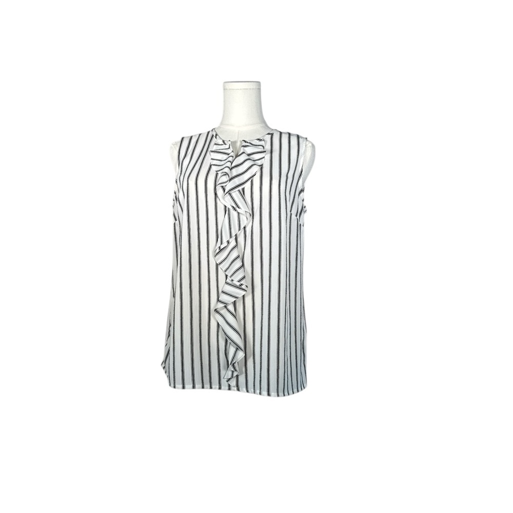 Merona‎ Black and White Striped Ruffle Blouse